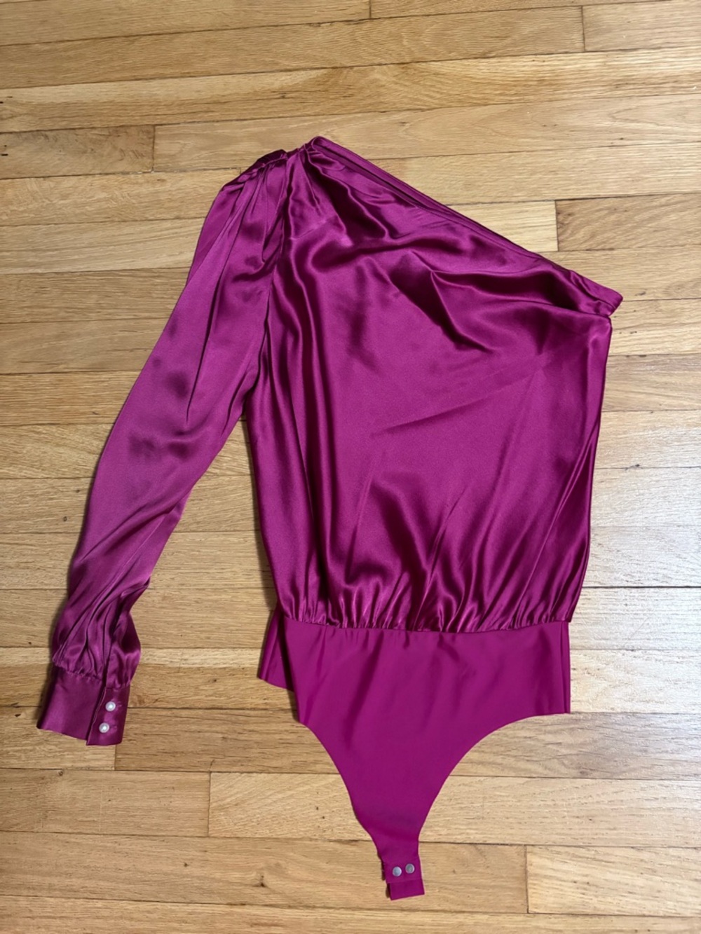 Cami NYC Satin One-Shoulder Bodysuit in Fuchsia